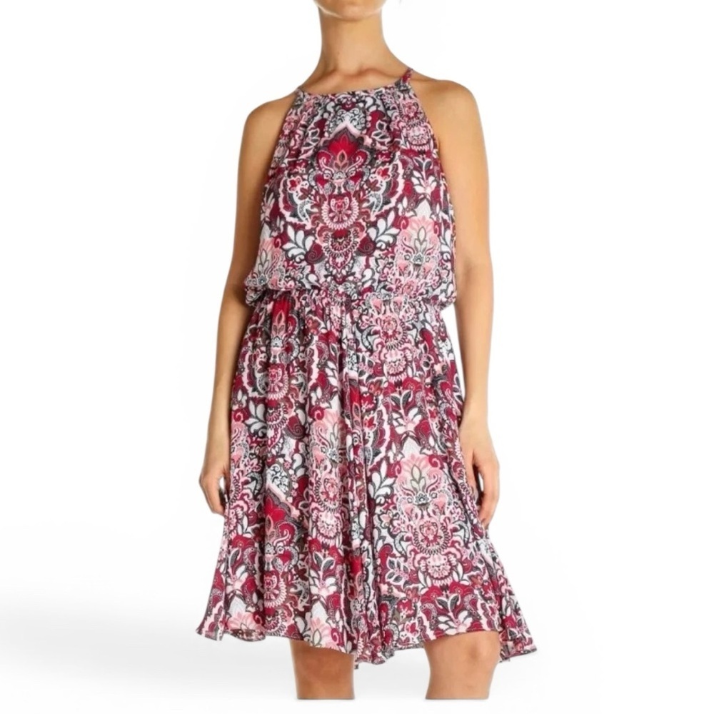 Banana Republic Red Floral Halter-Style Dress